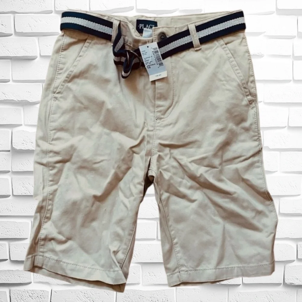Children’s Place Size 10 Boy's Belted Chino Shorts • Zipper & Button Closure NWT